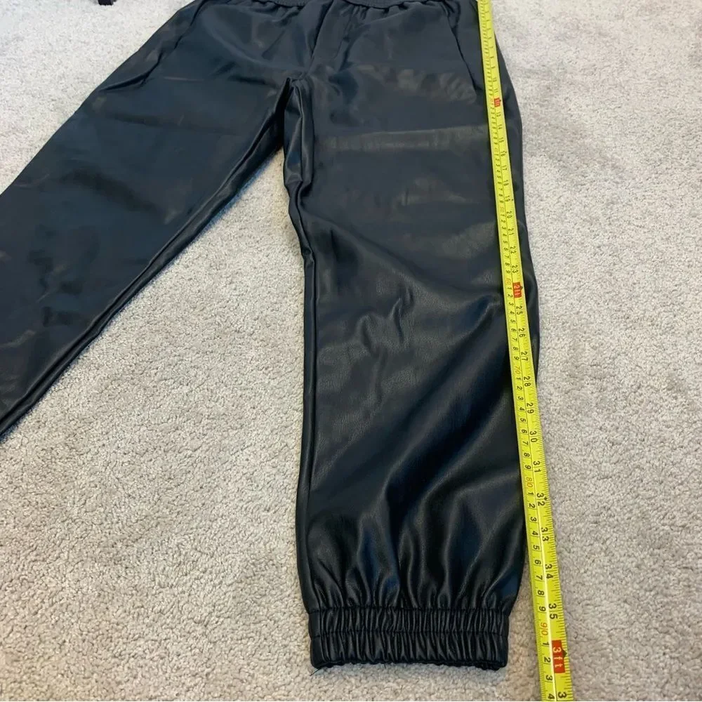 Zara black faux leather vegan joggers pull on Sz M NWT - Picture 12 of 13